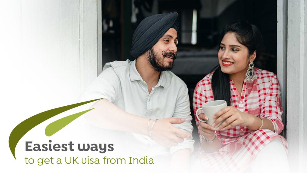Happy Indian couple talking drinking coffee picture Fresh Start UK investment immigration visa blog how to get uk visa from India
